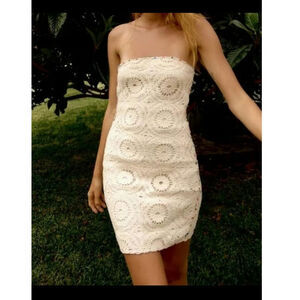 Zara new crochet strapless tube top mini dress womens XL cream boho coastal